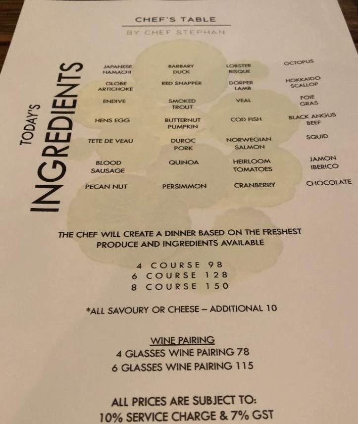 chef table menu