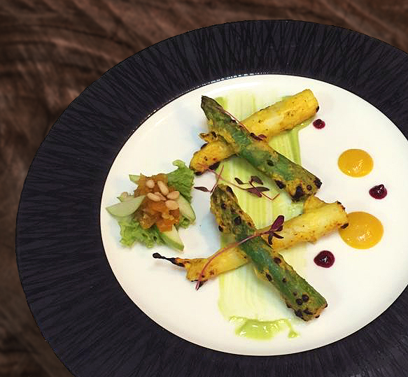 Tandoor Grilled White and Green Asparagus