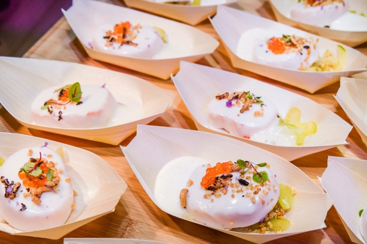 Salmon Cauliflower with Yuzu Foam in Opeh Leaf Container