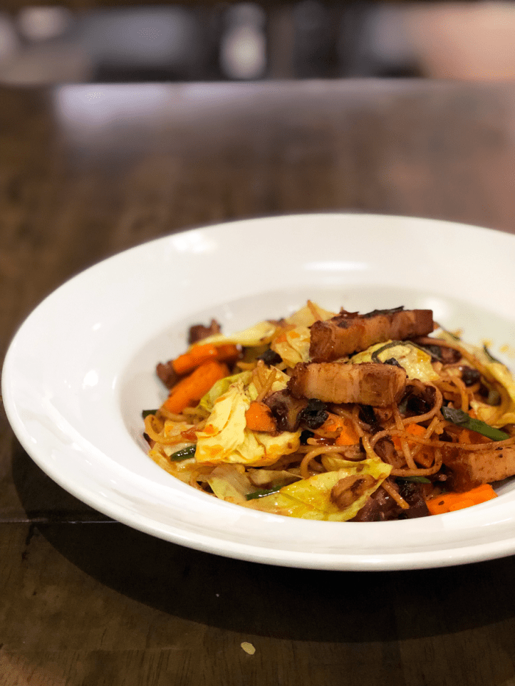 mala pasta with roasted pork belly