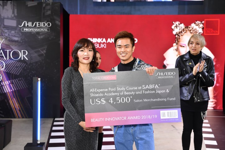 shiseido professional bia 2018-19 - grand prix winner - total creation - kabuki by mr kenzo how, shinka ang mo kio with jessica fun, managing director of shiseido singapore