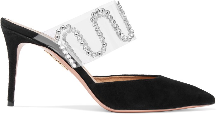 AQUAZZURA + SABINE GETTY SO SABINE CRYSTAL EMBELLISHED SUEDE AND PVC MULES_COURTESY OF NET-A-PORTER