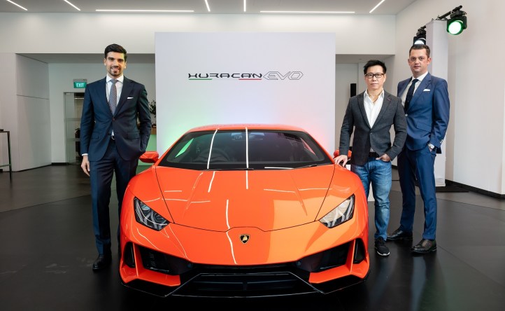 Davide Sfrecola, Andy Goh, Alexander Schuchert with the new Huracan EVO