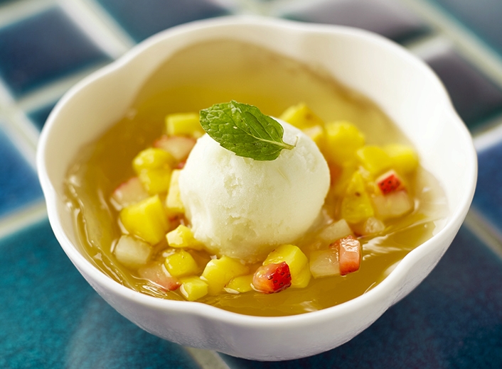 Chilled Lemongrass Gelo with Lime Sorbet