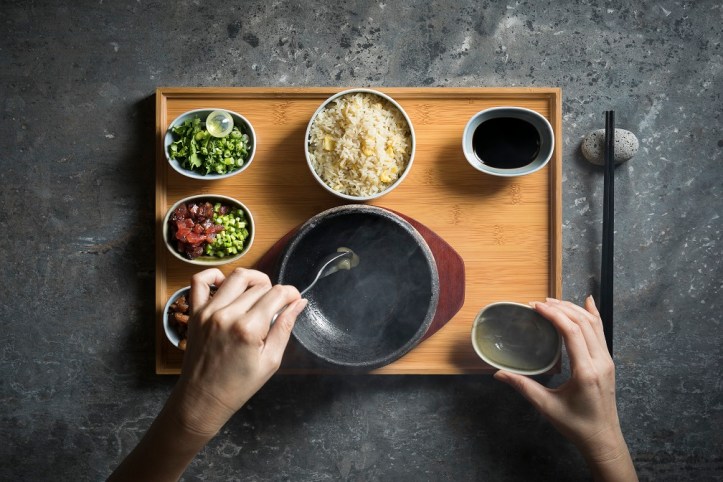Hot Stone Pork Lard Truffle Flavoured Fried Rice - being put together