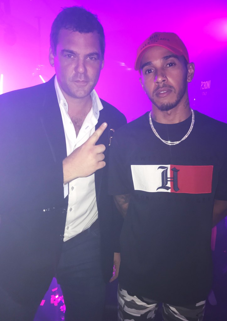 Lewis Hamilton - 5 Time World Champion Celebrating at The Podium Lounge Singapore 2018 Formula 1 Legend Lewis Hamilton Celebrating at The Podium Lounge Singapore 2018 with Podium Lounge CEO & Founder Robbie H.jpg