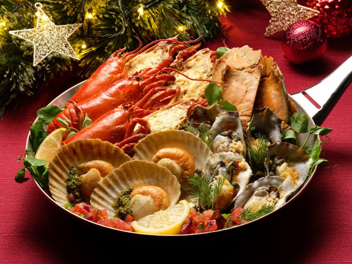 Lobster Thermidor; Baked Oysters; Grilled Crayfish with Lime Butter; Grilled Scallops with Salsa Verde