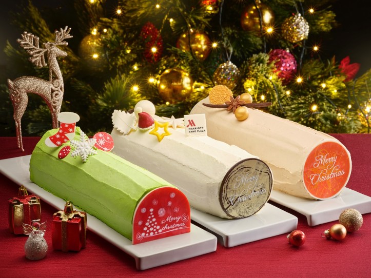 Pandan & Mixed Berries Chiffon Log Cake, Brandy White Chocolate Chestnut Log Cake, Peanut Butter Speculoos Praline Log Cake