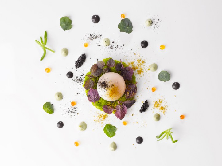 il Cielo New Year's Eve Menu - Uova Japanese Squid in Egg Style, Ikura, Caviar, Seaweed Crumble, Squid Ink Aioli Sauce