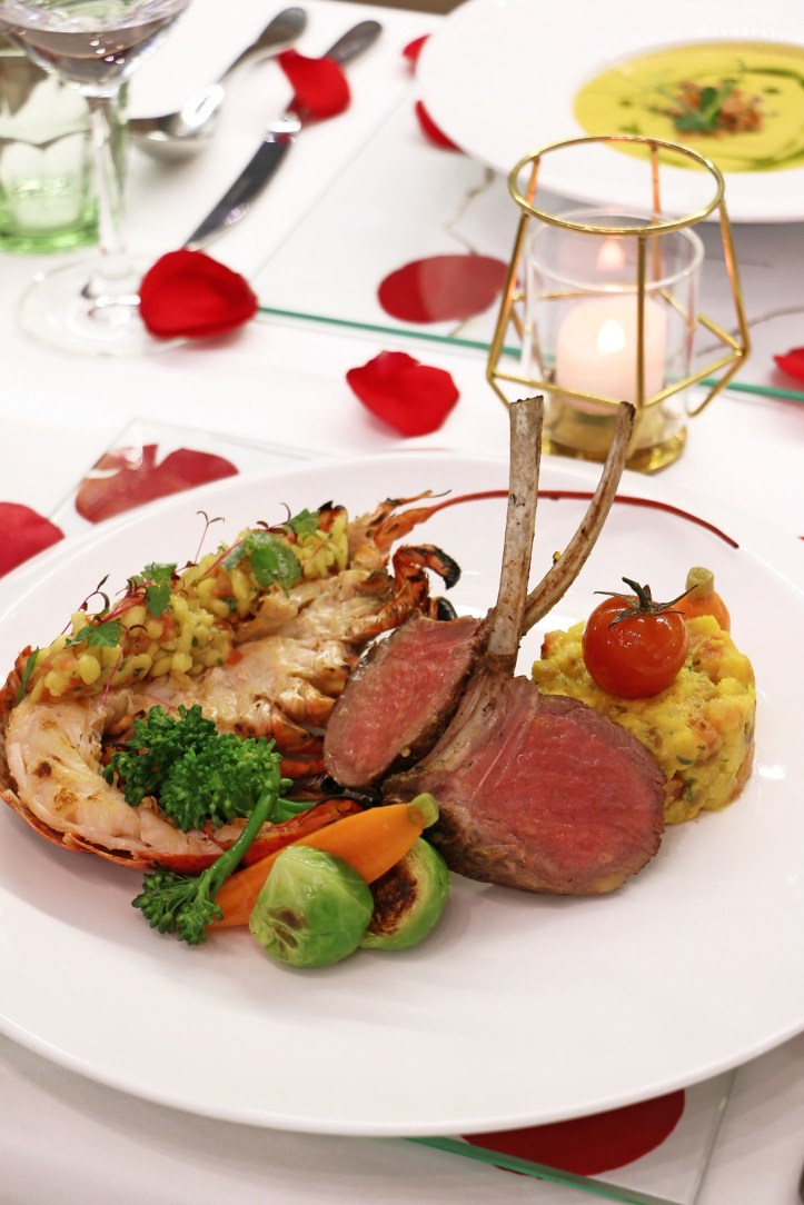 Mon Bijou Oven-roasted Australian Lamb Rack, Grilled Boston Lobster with Honey Mango Salsa