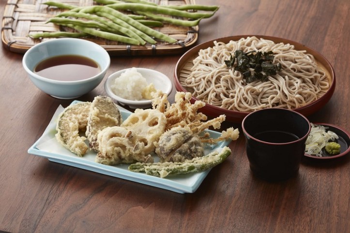 Tenya_Mushroom Vegetables Tempura Cold Soba (Shiitake Mushroom, Shimeiji Mushroom, Enoki, Sweet Potato, Lotus Root, Pumpkin, and French Beans)