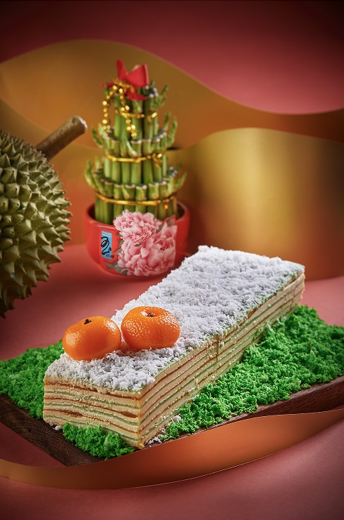 NEW! Peony Jade's Limited Edition Steps to Huat Huat Prosperity Nyonya Durian Pengat Gold Bar Layered with Nian Gao 年年易高升” 金猫山王榴莲千层娘惹椰糖香兰發财年糕